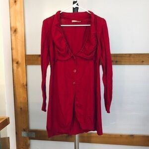 SANDWICH_ Wool Blend‎ Funky Long Dark Red Cardigan / Sz XL